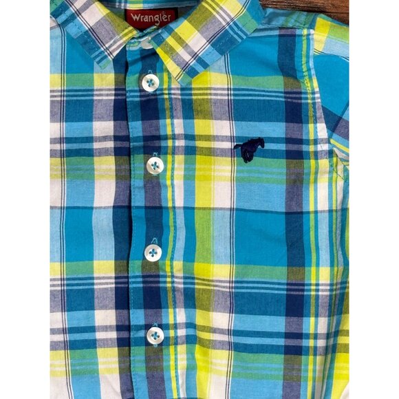 Wrangler Button Up One Piece Body Suit Blue & Yellow Plaid 18 Months Cotton - Picture 3 of 8